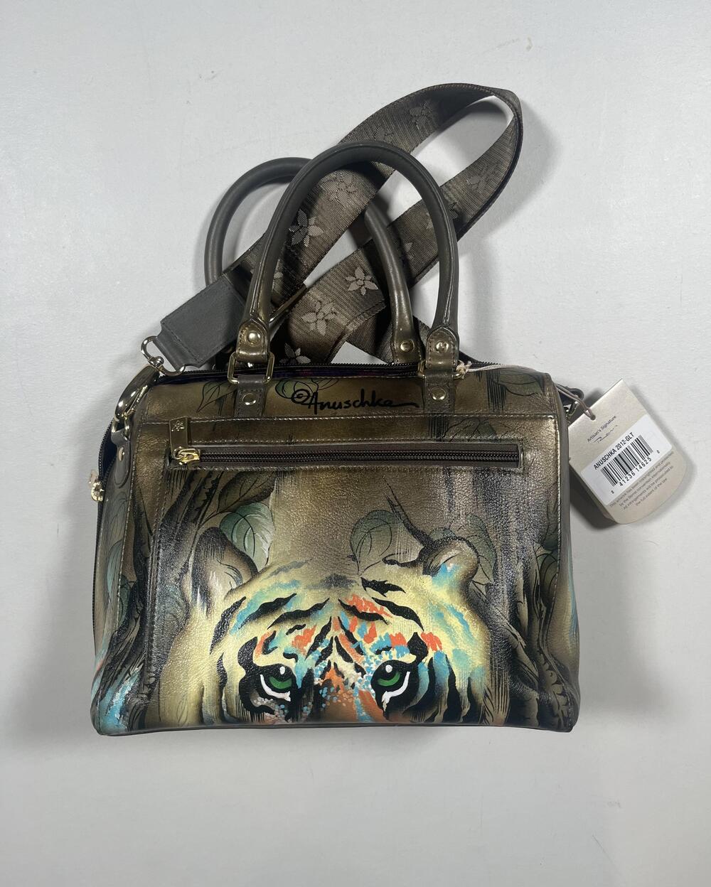 Anuschka Satchel Bag Womens Medium Multicolor Leather Handpainted Tiger Purse
